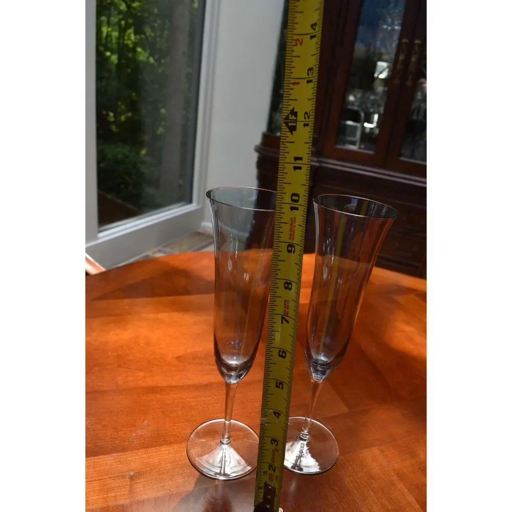 Set of 2 - Vintage Tall Champagne Flutes Vertical Panel Cut Crystal Stemware